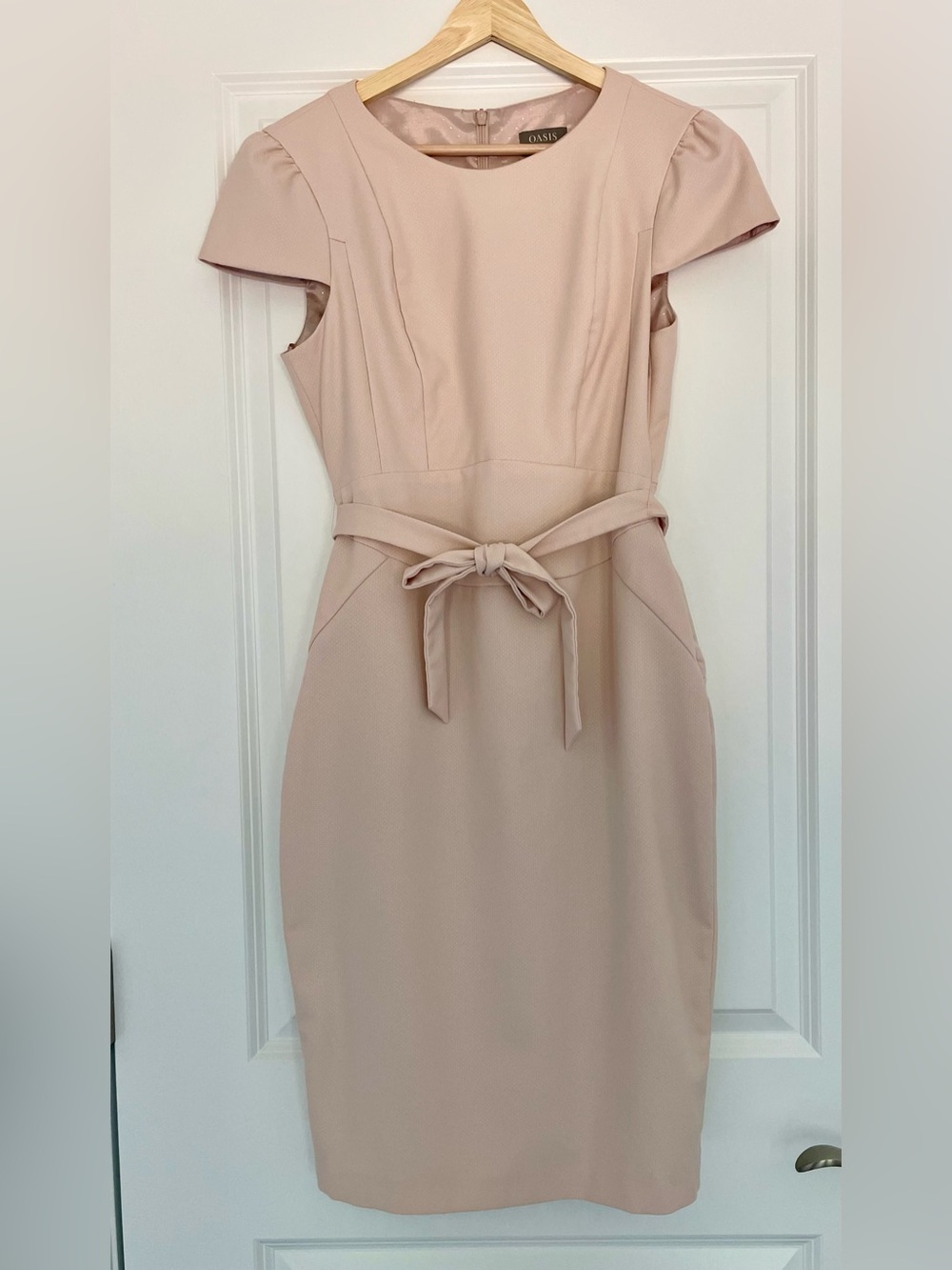 Elegant Blush Sheath Dress with Waist Tie